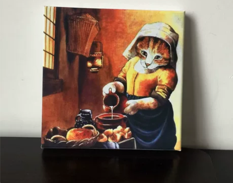 文艺萌画 倒牛奶的女佣猫 小众艺术装饰画名...