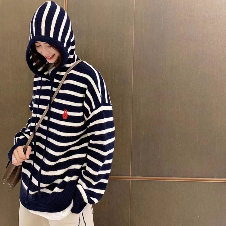 韩版慵懒羊绒衫女连帽新款宽松短款羊毛卫衣加...