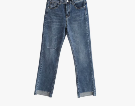 老人与海/直筒破洞牛仔裤chic复古港味不...