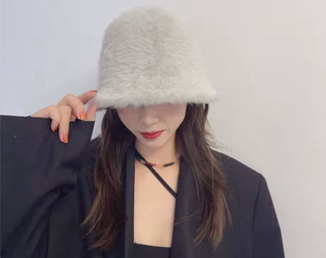 兔毛水桶帽女毛毛渔夫帽韩版保暖帽子秋冬显脸...