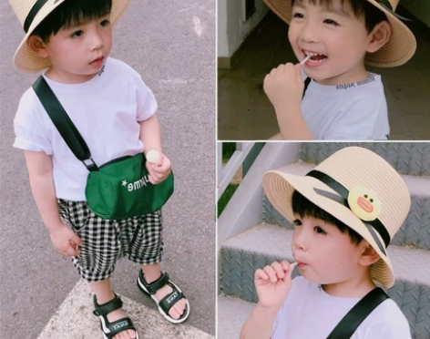 夏天男童草帽遮阳帽女宝宝太阳帽礼帽儿童旅游...