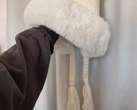 秋冬毛线针织帽子女日系可爱辫子猫耳朵毛绒雷...