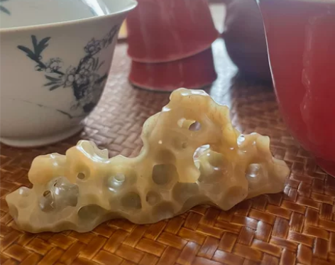 初沫陶社 老挝石毛笔搁笔架镇纸茶枕茶搁置太...