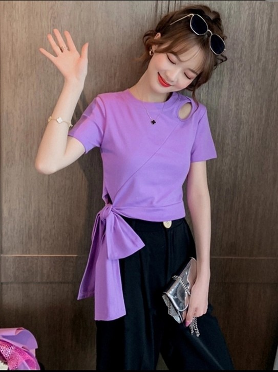 蝴蝶结短袖t恤女2020年夏季新款纯棉in...
