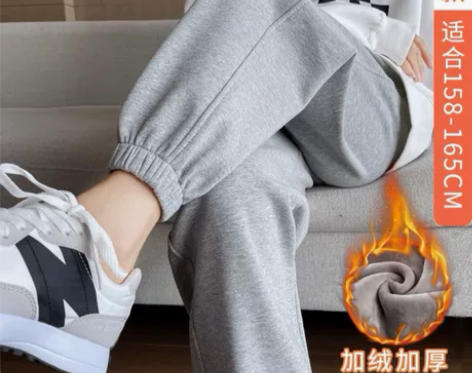 加绒运动裤女秋冬季宽松束脚加绒加厚裤子加厚...