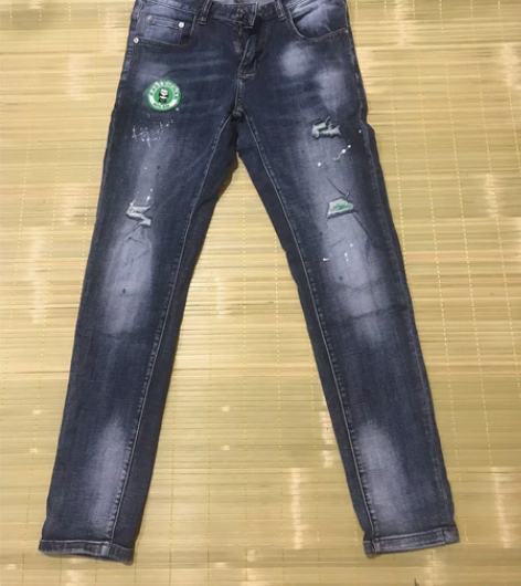 男士潮牌裤子破洞补贴图案潮流欧货烫钻重工美...