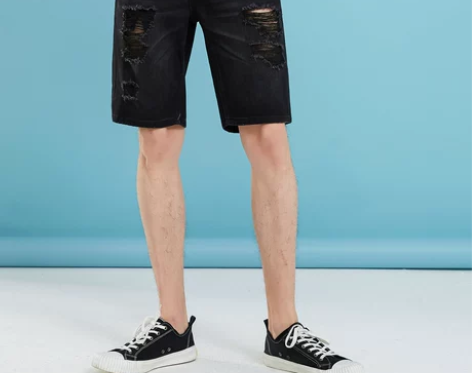 美特斯邦威牛仔短裤男帅气夏季中裤男士破洞…...