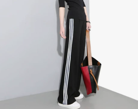 休闲运动裤女春秋宽松黑色直筒裤女垂感阔腿裤...