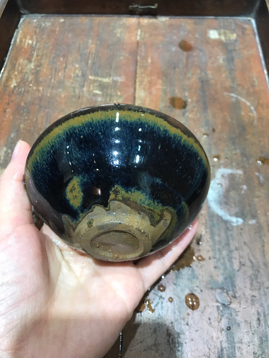 建窑青兔毫敛口盏残器 可修复 或者磨口喝茶...