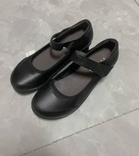 牛皮妈妈鞋中老年单鞋方口软底鞋防滑橡胶底,...
