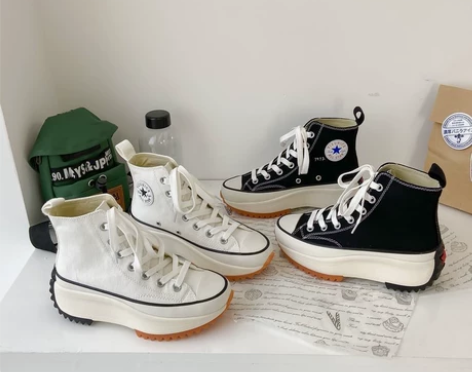 跨境大码高帮帆布鞋女士百搭厚底休闲单鞋20...