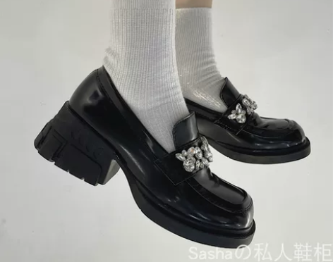 春夏网红复古水钻粗跟厚底玛丽珍鞋女日系小皮...