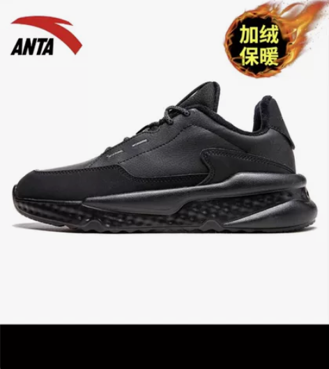 安踏男士黑色秋冬加绒二棉鞋，鞋底轻便舒适 ...