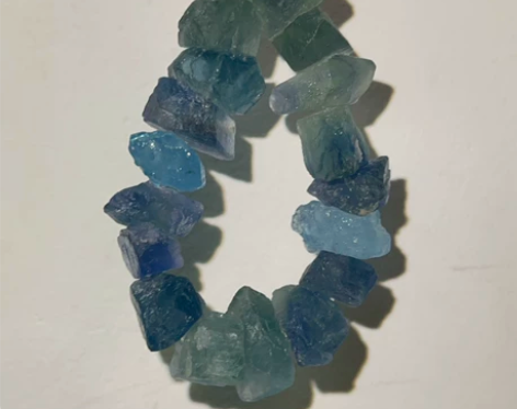 蓝/绿萤石原石加海蓝宝原石水晶手串 出坑回...