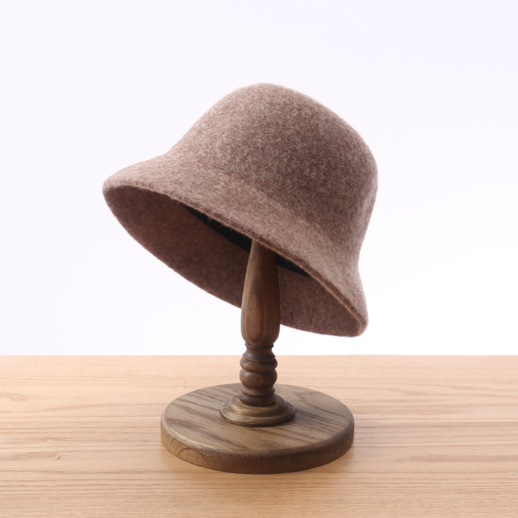 加厚羊毛渔夫帽子秋冬女咖啡色韩版