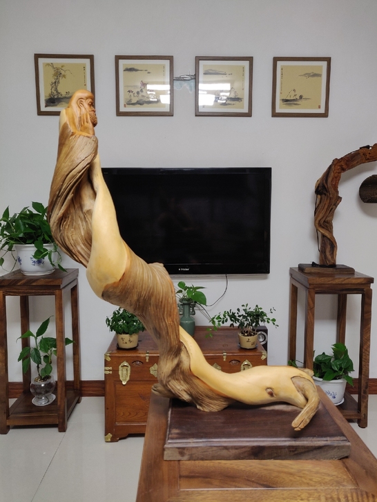 达摩弥勒佛毛笔架展示架倒流香木雕崖柏陈化料...