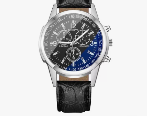 三眼蓝光玻璃手表男士石英表经典多功能真皮腕...