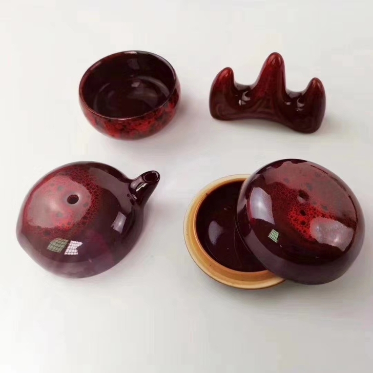 #笔墨纸砚#精品窑变红套装，笔架，印泥盒，...