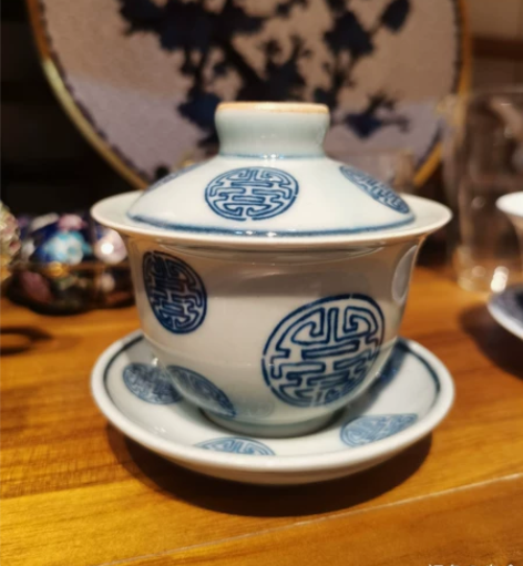 景德镇陶瓷仿古手绘青花盖碗  三才碗 尺寸...