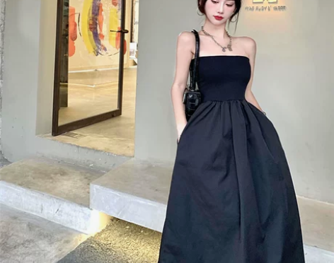 大码复古高腰显瘦抹胸连衣裙胖mm夏季气质法...