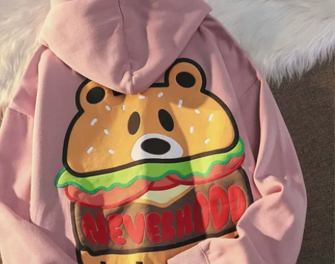 美式复古趣味小熊汉堡连帽卫衣男秋冬季新款潮...