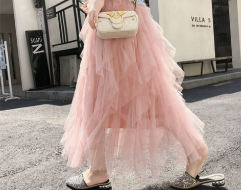 重工网红纱裙女半身裙春夏2020新款百褶网...