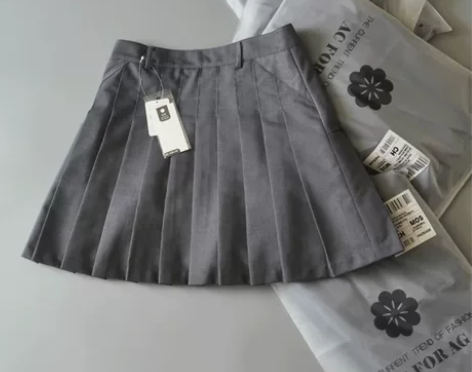 外贸春夏显瘦高腰百搭学院风西装料TB百褶裙...