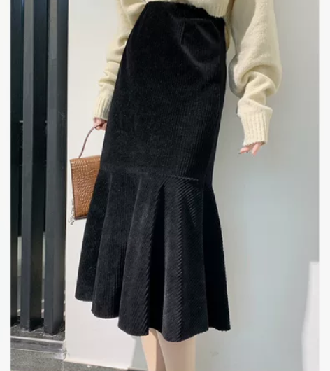 半身裙女高腰秋冬新款复古灯芯绒百搭气质修身...