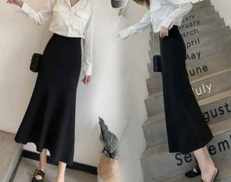 2022韩版心机包臀鱼尾裙，高腰修身中长款...
