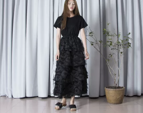 少女学院风连衣裙女夏季羽毛流苏蛋糕裙T恤裙...