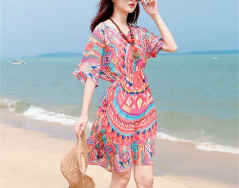 沙漠拍照海边度假沙滩裙女波西米亚短裙三亚云...