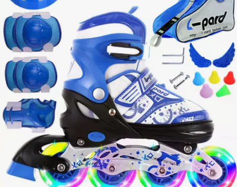 捷豹溜冰鞋女童轮滑鞋儿童初学者滑冰鞋可调大...