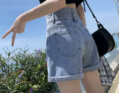 牛仔短裤女2022年夏季新款高腰显瘦宽松阔...