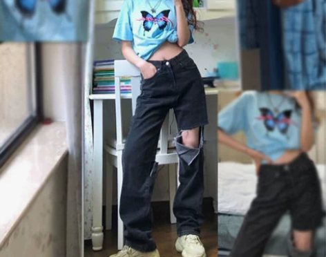 灰黑色薄款牛仔裤女2022夏季新款高腰显瘦...