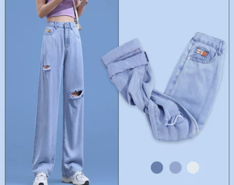 天丝阔腿牛仔裤女夏季2021年新款薄款高腰...