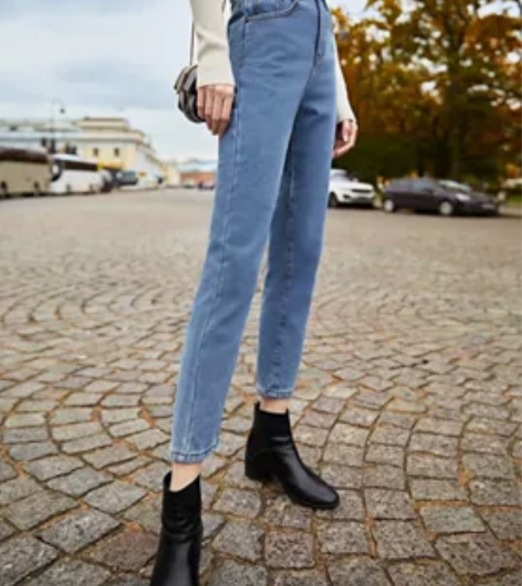 对白 冬装 女士休闲直筒纯色加绒阔腿老爹加...