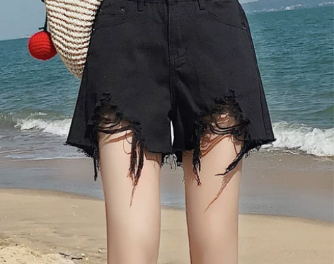 穿过一次 S号 黑色破洞牛仔短裤女夏季薄款...