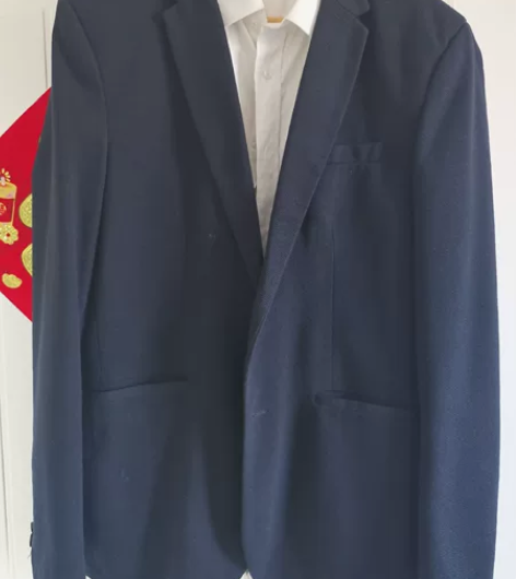 ZARA男休闲西装,藏蓝色,后单开叉,适合...