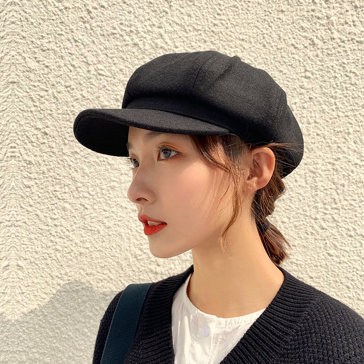 黑色贝雷帽子女冬天薄款英伦复古秋冬日系韩版...
