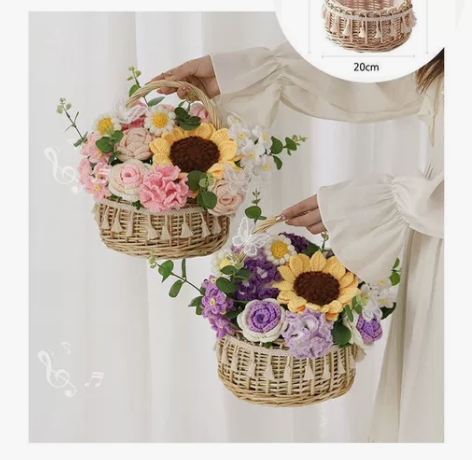手工编织鲜花花篮成品预定,2个颜色可自选挑...