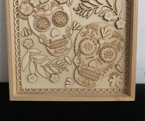 外贸出口DIY艺术立体手绘骷髅挂画 木质材...