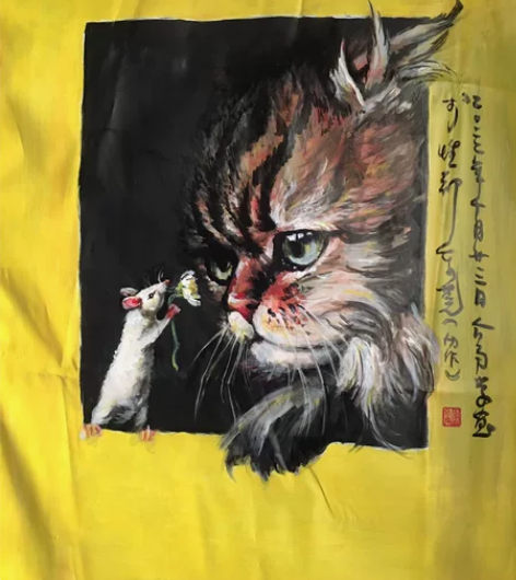 刚画的一张大幅布底漆画，冥冥中自有天意，本...