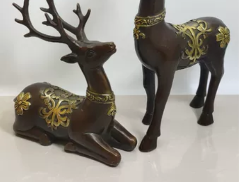 花鹿一对 黄铜仿紫铜鎏金复古工艺 批发￥3...