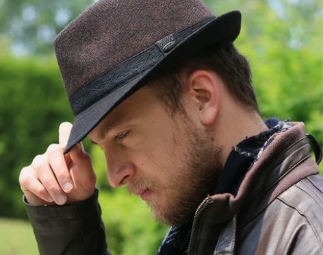 老伯士英伦复古羊毛呢礼帽男女卷边小檐爵士帽...