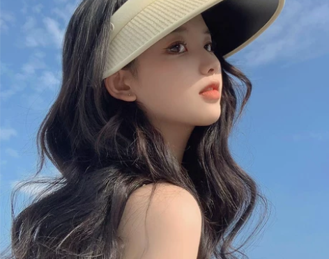 夏季网红同款时尚空顶防紫外线遮阳黑胶草帽大...