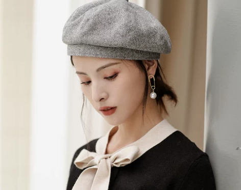 贝雷帽子秋冬季韩版百搭潮毛呢画家八角帽文艺...