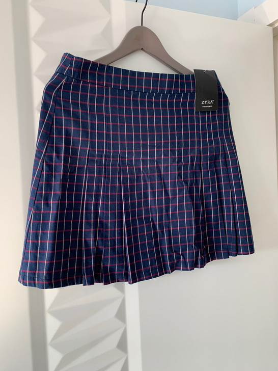 全新带吊牌超短裙蓝底红白格纹 英格兰风学生裙