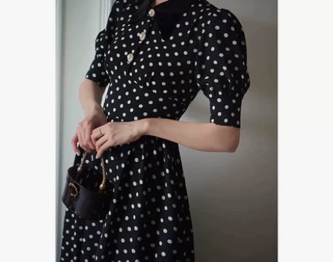 Chings 法式复古波点连衣裙女 显腰身...