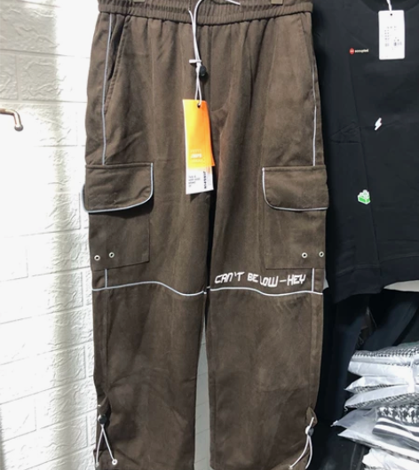 全新潮牌男士9分工装裤带夜光条条绒面料卡色...