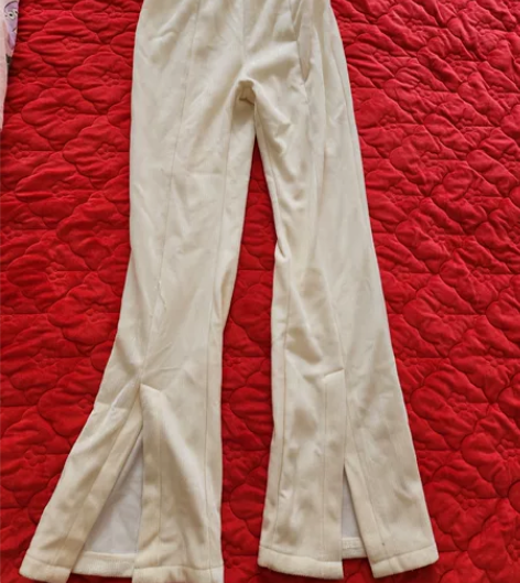 加绒雪尼尔灯芯绒白色秋冬针织修身裤子女喇叭...